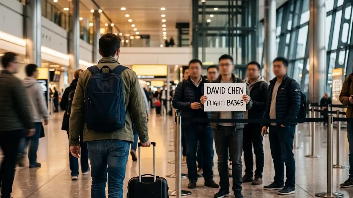 Traveler walking through airport terminal with luggage